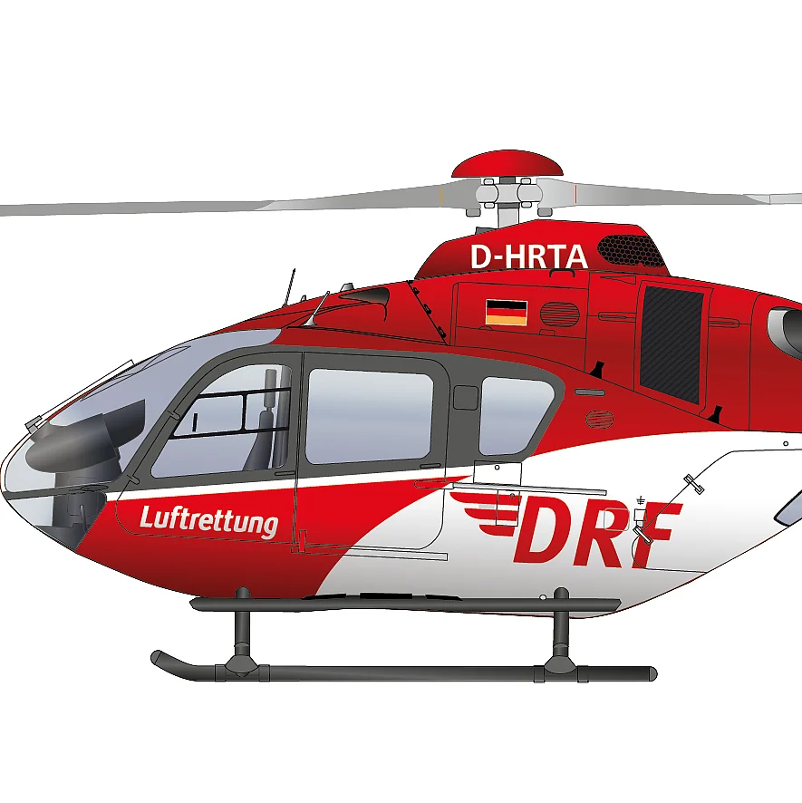Grafische Darstellung des Hubschraubertyps H135 von der Seite